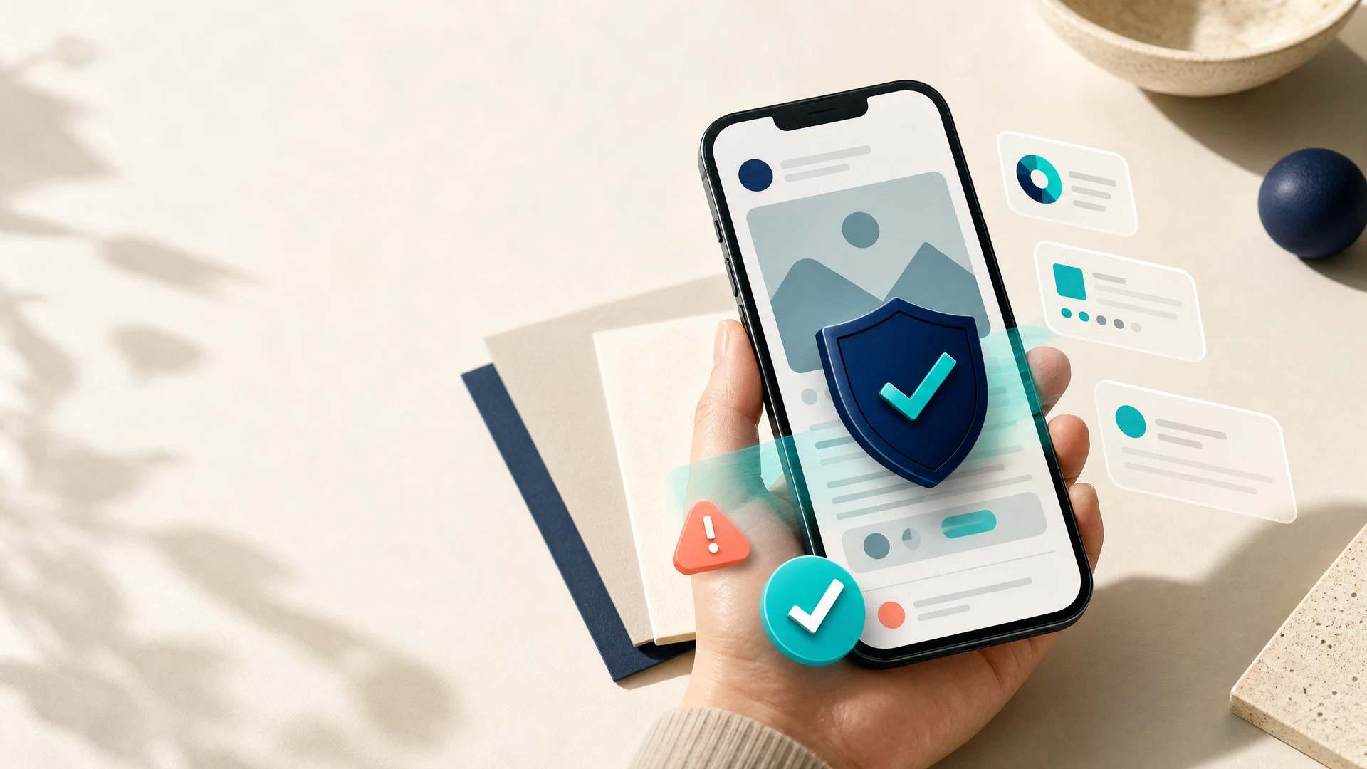A smartphone being checked for social commerce safety signals
